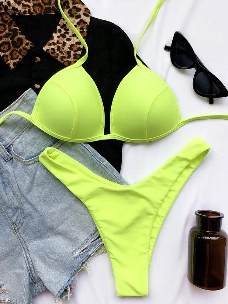Women's Push-Up Halter Bra Cup Bikini Set