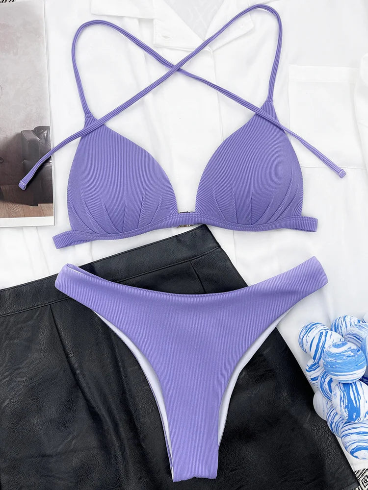 Women's Push-Up Halter Bra Cup Bikini Set