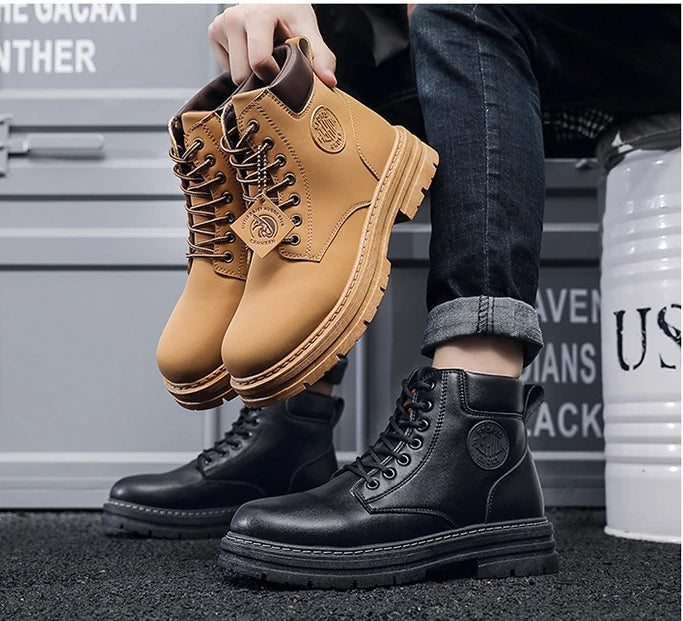 Men's High-Top Motorcycle Lace-Up Boots