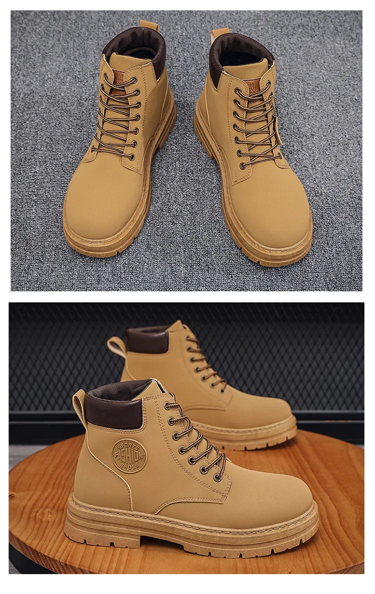 Men's High-Top Motorcycle Lace-Up Boots