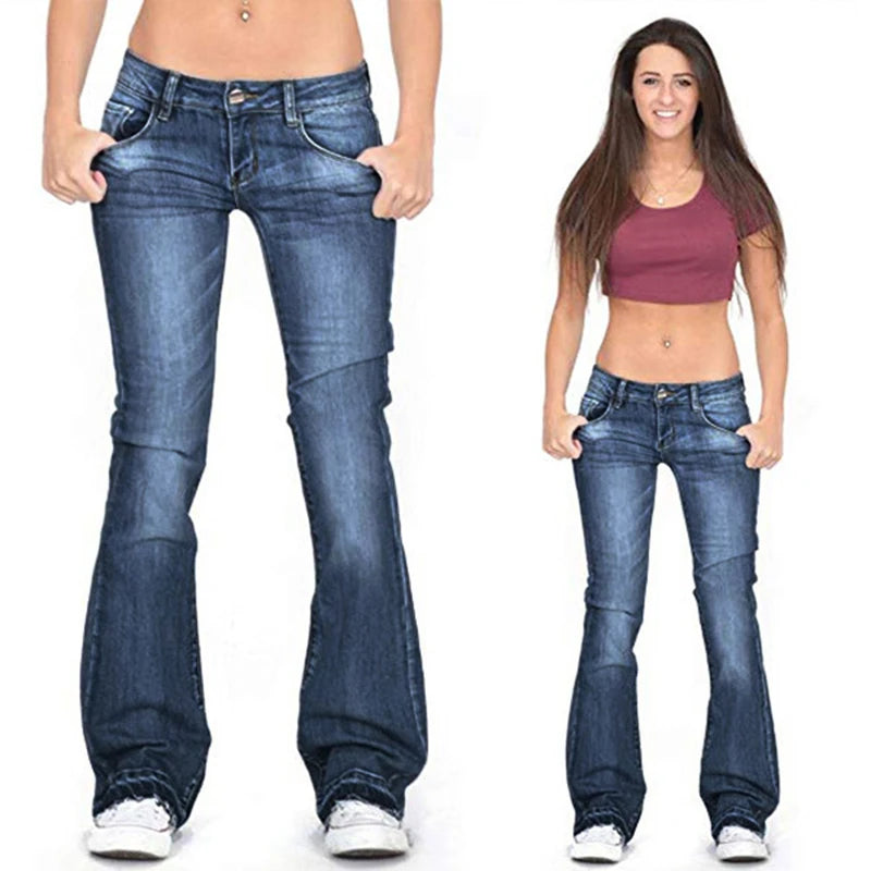 Women's Low-Rise Bell Bottom Flare Jeans