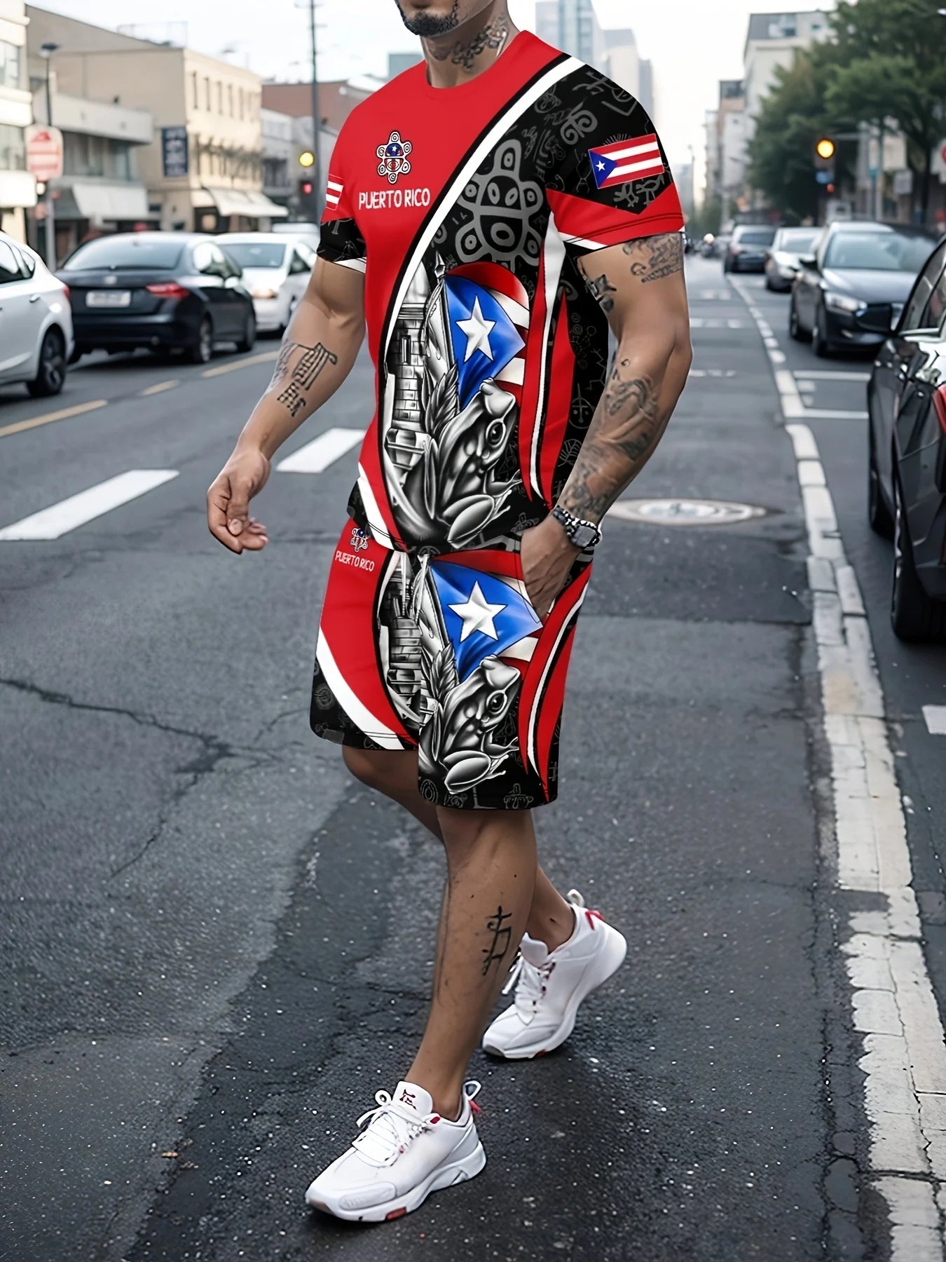 Men's King Print 3D T-Shirt & Shorts Set