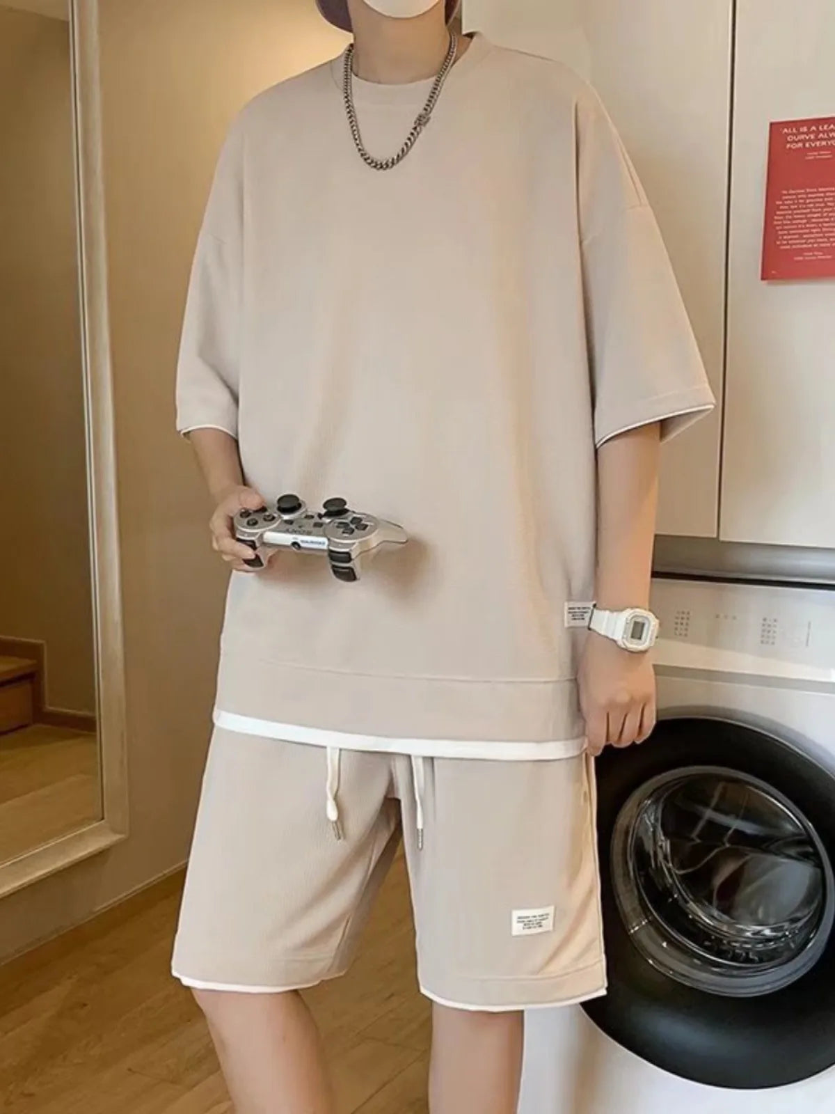 Men's Waffle T-Shirt & Shorts Set (Up to 5XL)