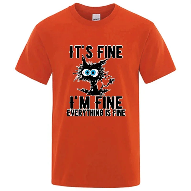DOUSE Men's Cool Cat Graphic Tee – 100% Cotton Casual Short Sleeve