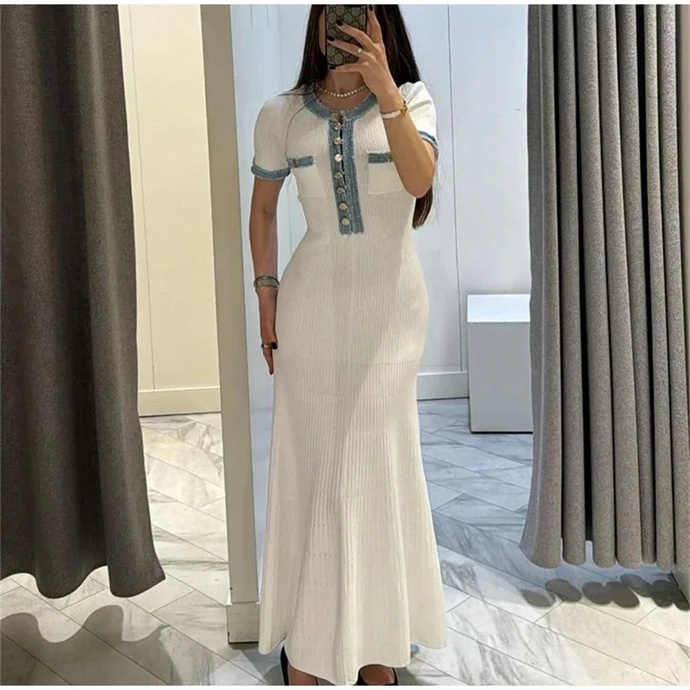 Women's Contrast Knit Bodycon Maxi Dress