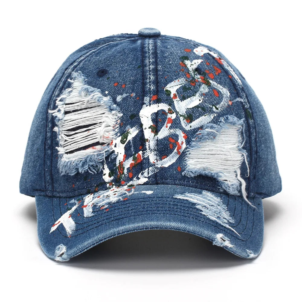 Distressed Letter-Patch Baseball Cap