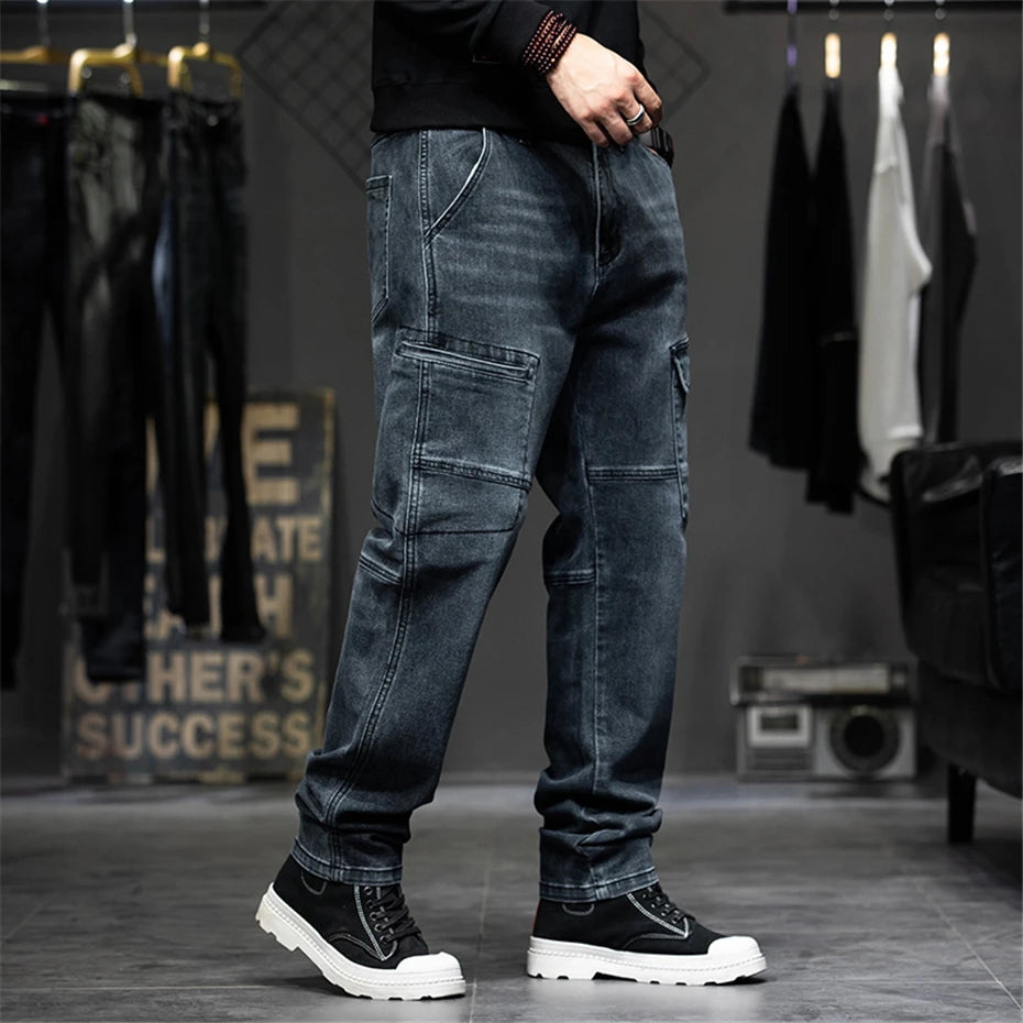 Men's Plus Size Cargo Baggy Denim Jeans