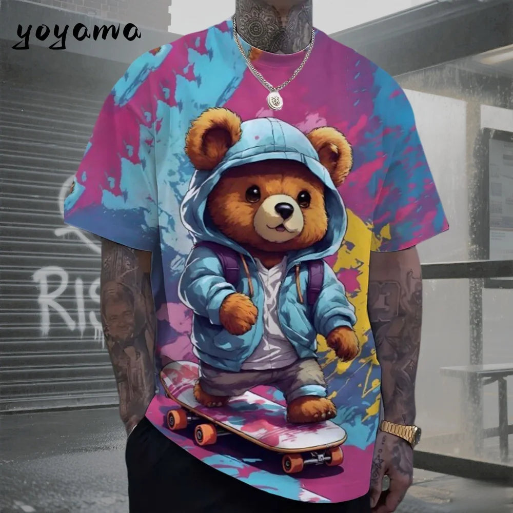 Men's 3D Retro Bear Print Quick-Dry T-Shirt