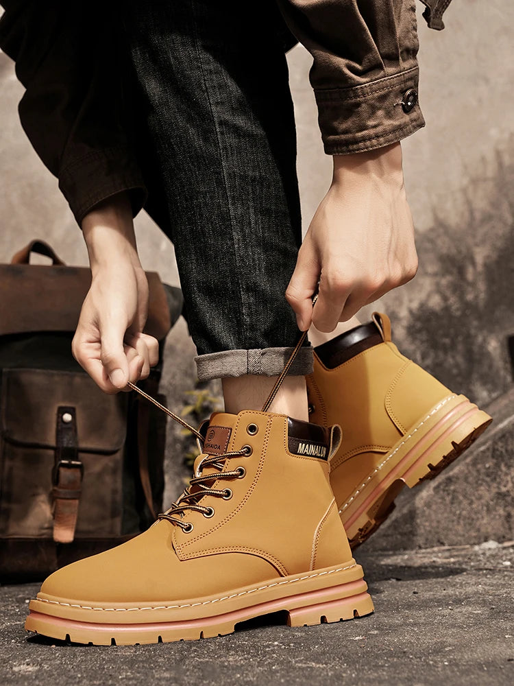 Mid-Calf Heavy-Duty Lace-Up Ankle Boots