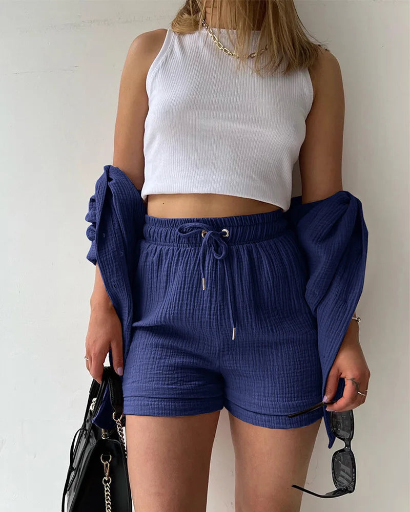 Women's Muslin Button Short Suit Set