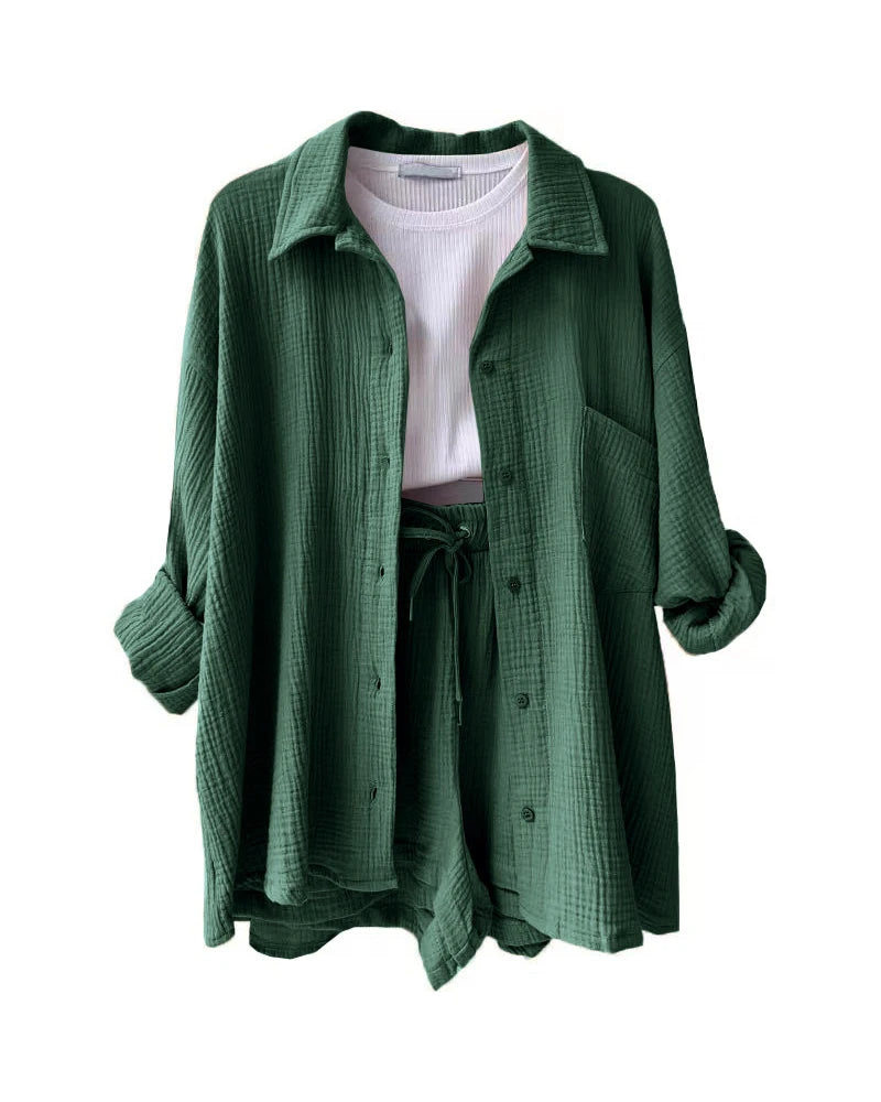 Women's Muslin Button Short Suit Set