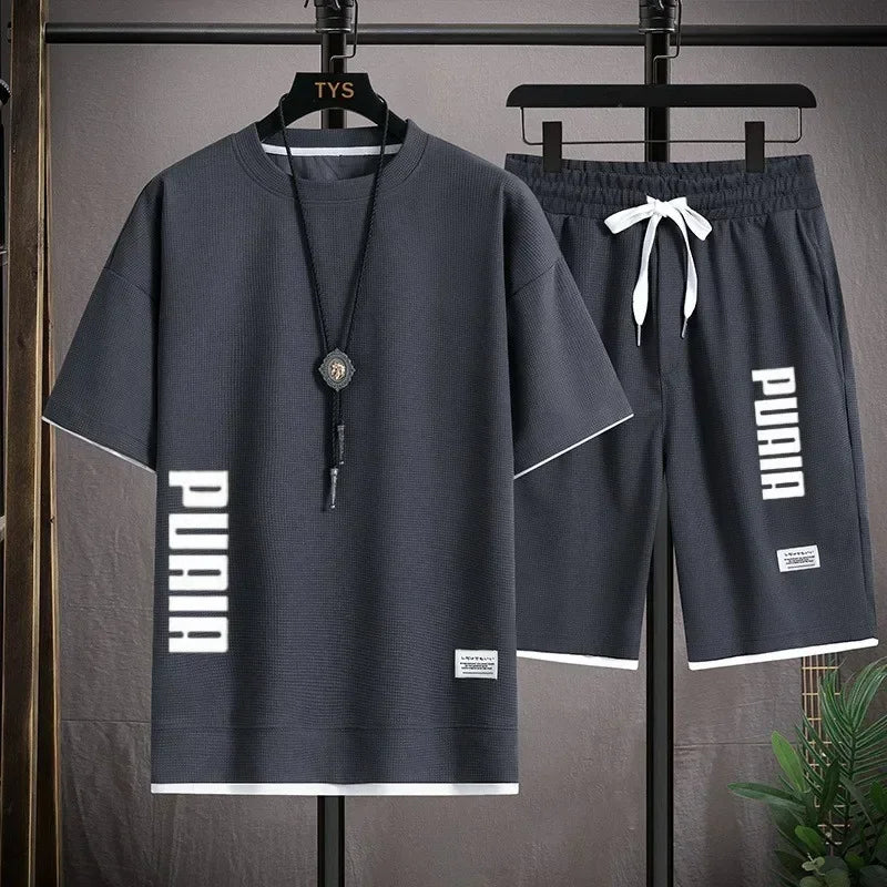 Men's Printed T-Shirt & Shorts Running Set