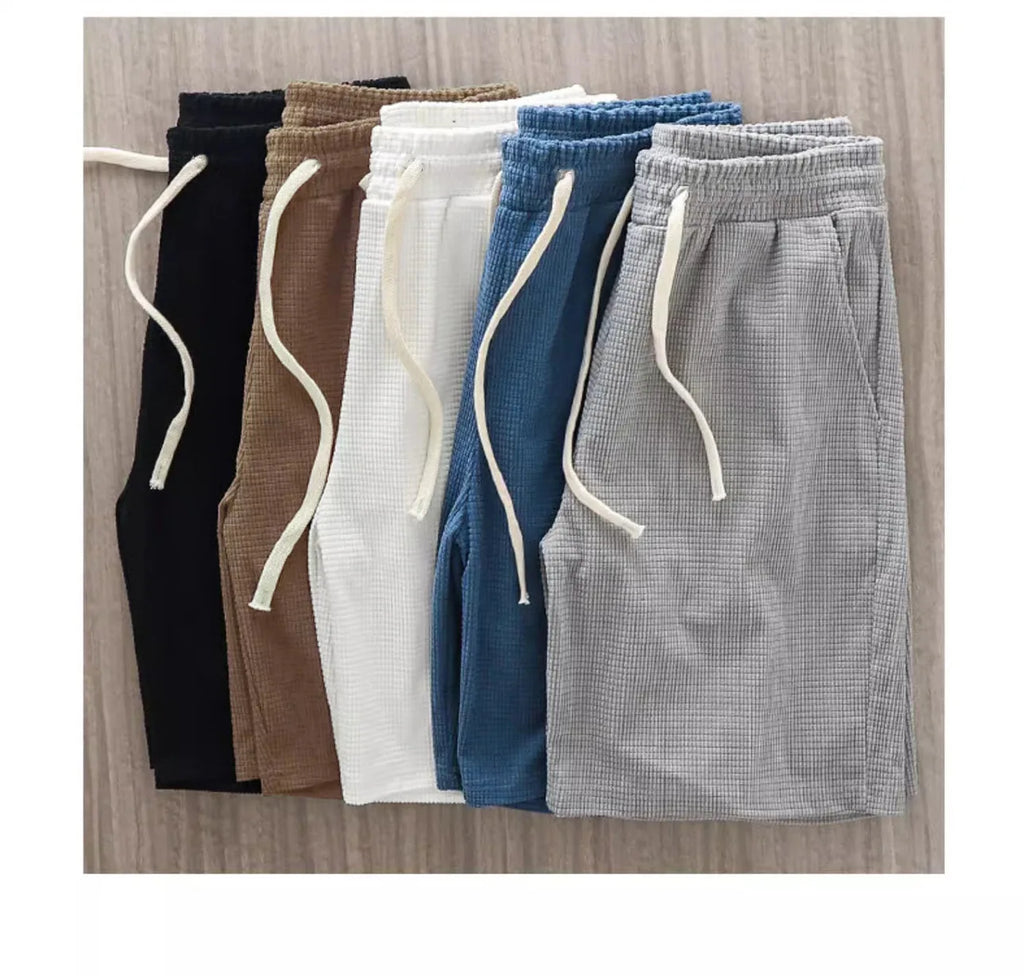 Men's Solid Waffle Drawstring Casual Shorts