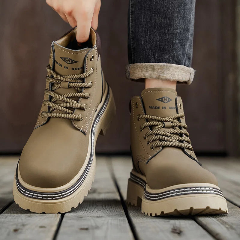 Men's British Workwear Leather Mid-Calf Boots