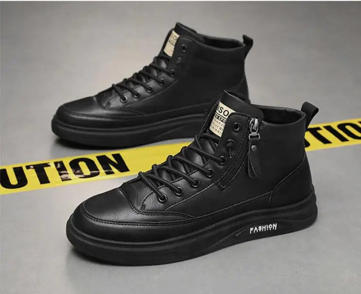 Men's Zip-Up High-Top Leather Ankle Boots