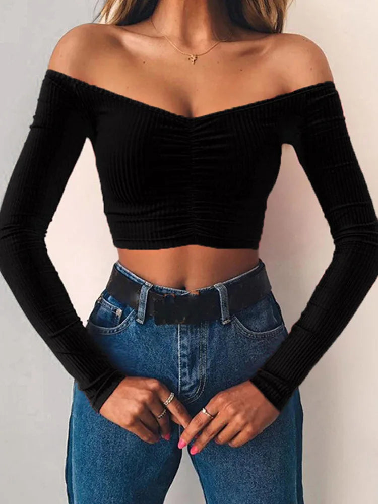 Women's Off-Shoulder Long-Sleeve Club Top