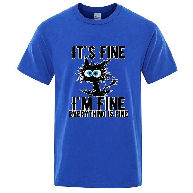 DOUSE Men's Cool Cat Graphic Tee – 100% Cotton Casual Short Sleeve