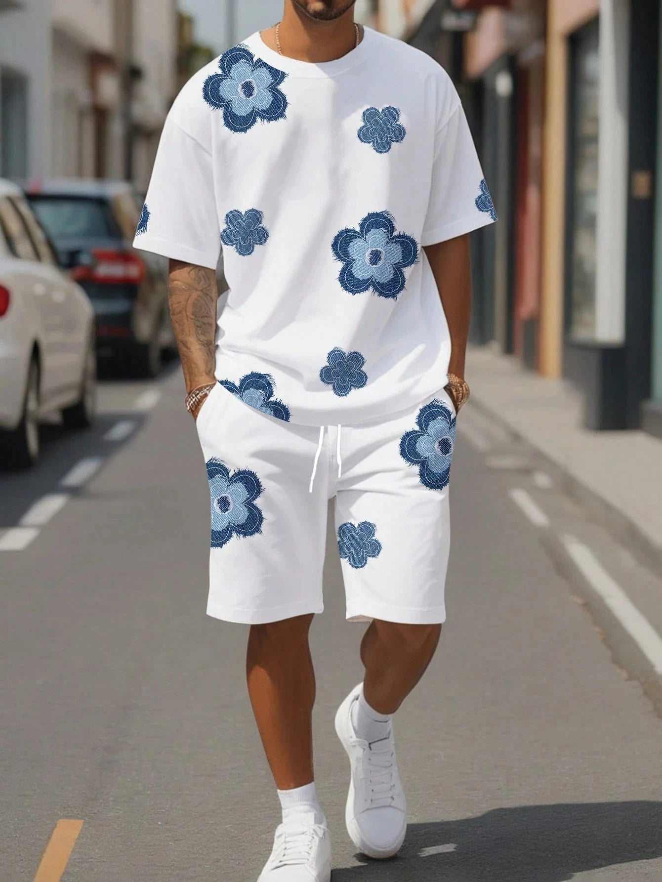 Men's Floral Graphic Tee & Shorts Set