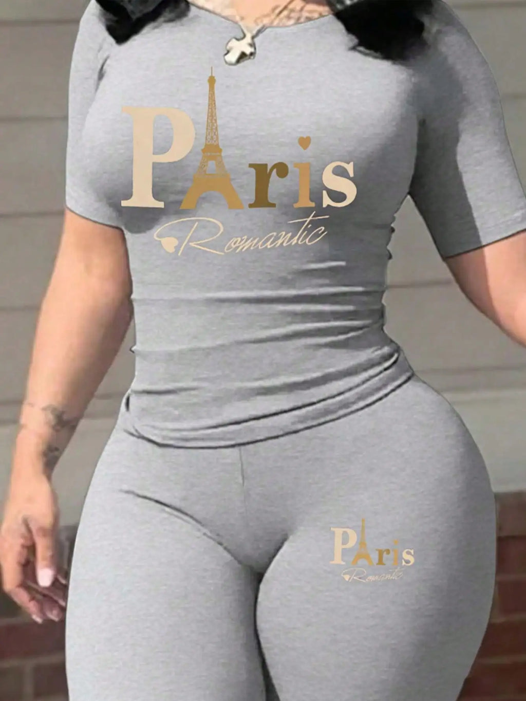 Women's Paris Print T-Shirt & Pants Set