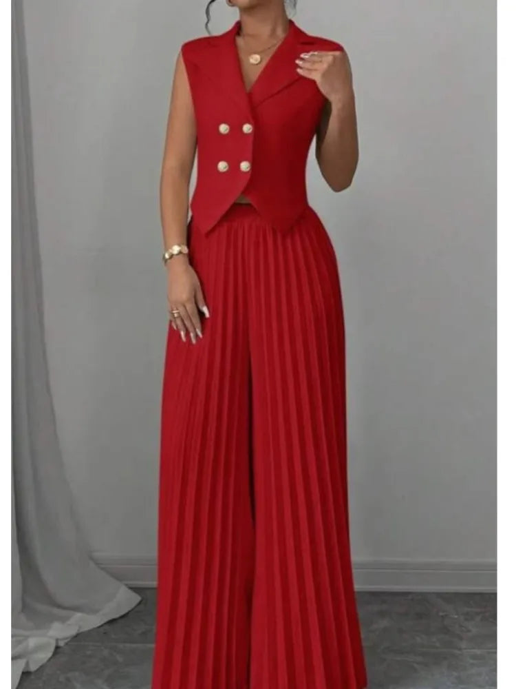Women's V-Neck Vest & Wide-Leg Pants Set