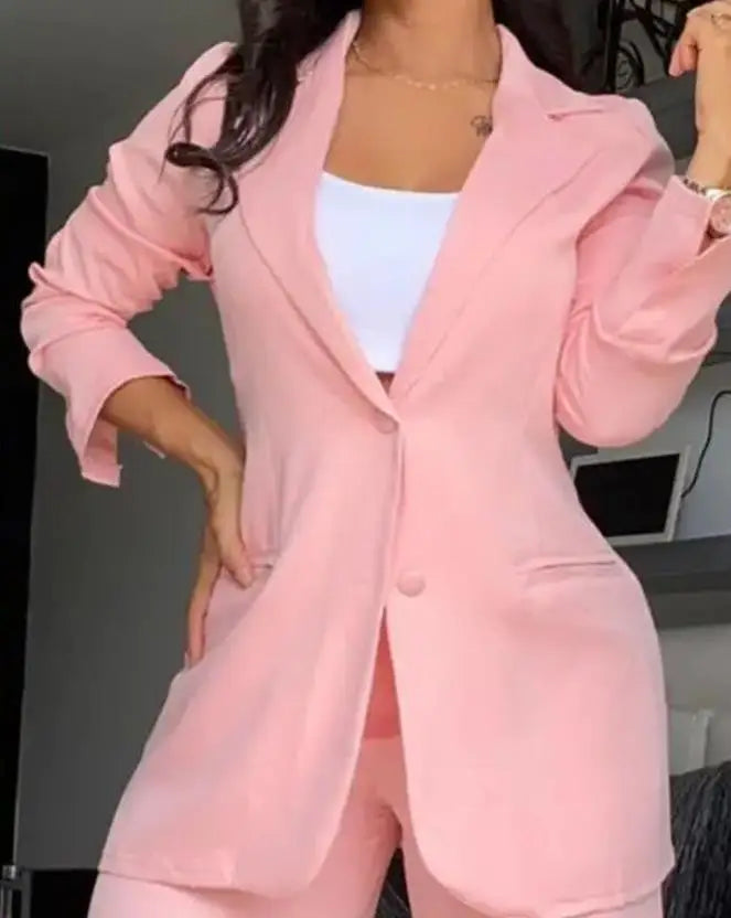 Women's Blazer & Wide-Leg Pants Two-Piece Set