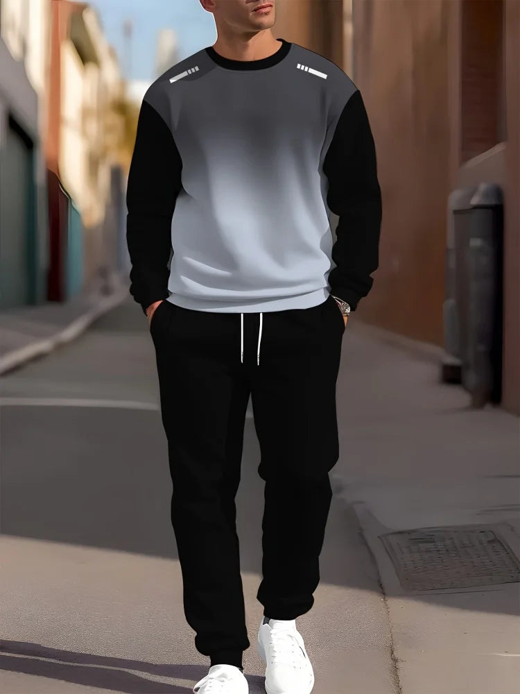 Men's Gradient Print Long-Sleeve & Pants Set