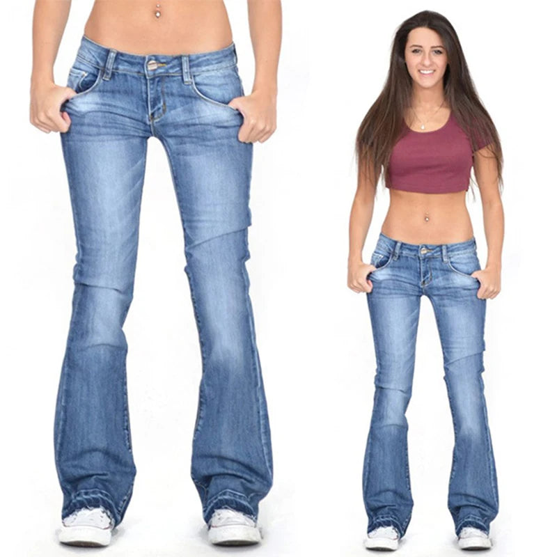 Women's Low-Rise Bell Bottom Flare Jeans