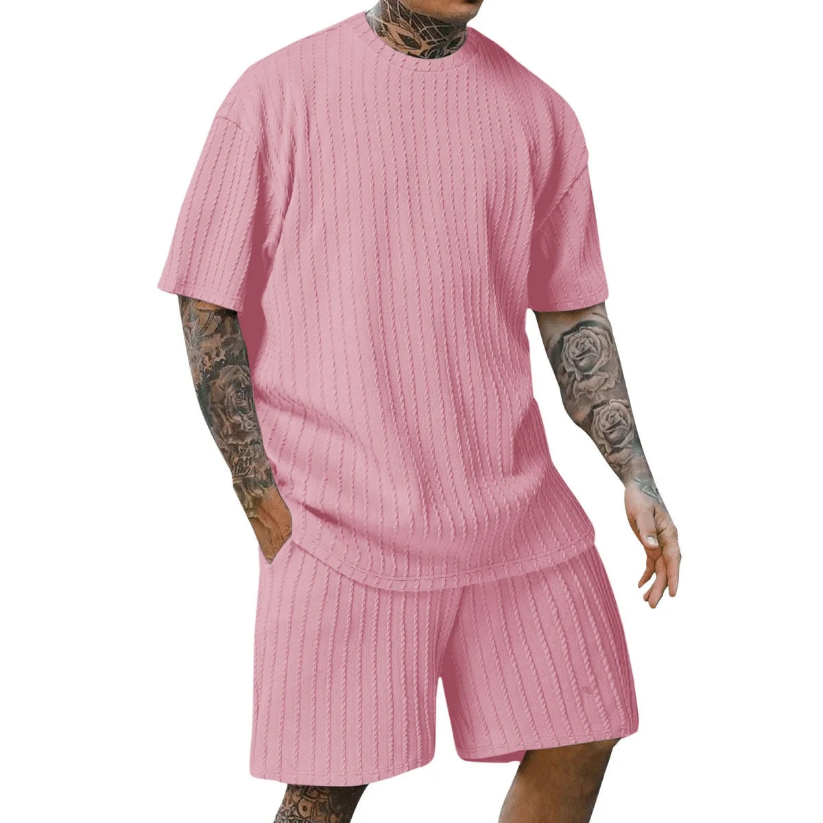 Men's Vertical Stripe T-Shirt & Shorts Set
