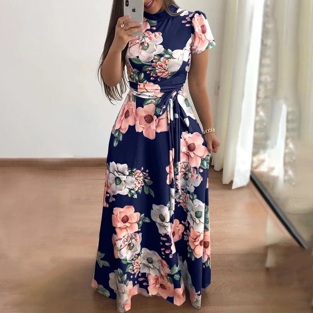 Women's Boho Floral A-Line Swing Maxi Dress
