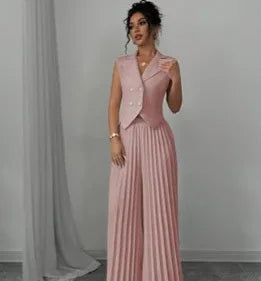 Women's V-Neck Vest & Wide-Leg Pants Set