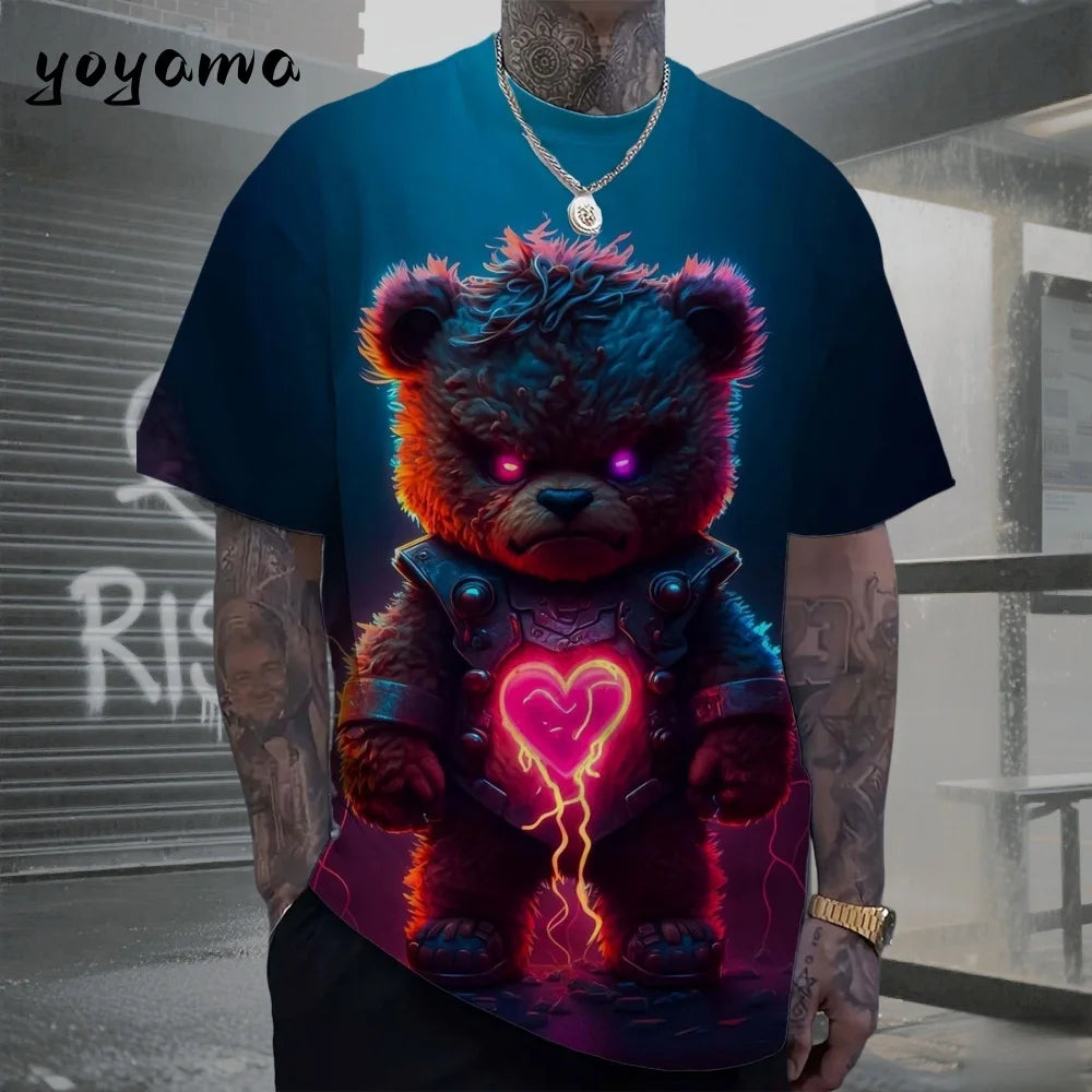 Men's 3D Retro Bear Print Quick-Dry T-Shirt