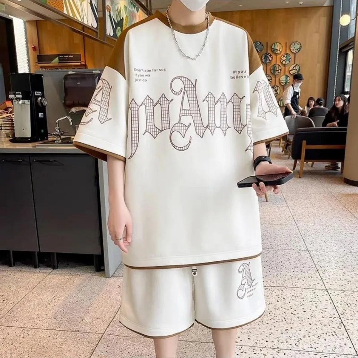 Men's Letter Print T-Shirt & Shorts Sports Set