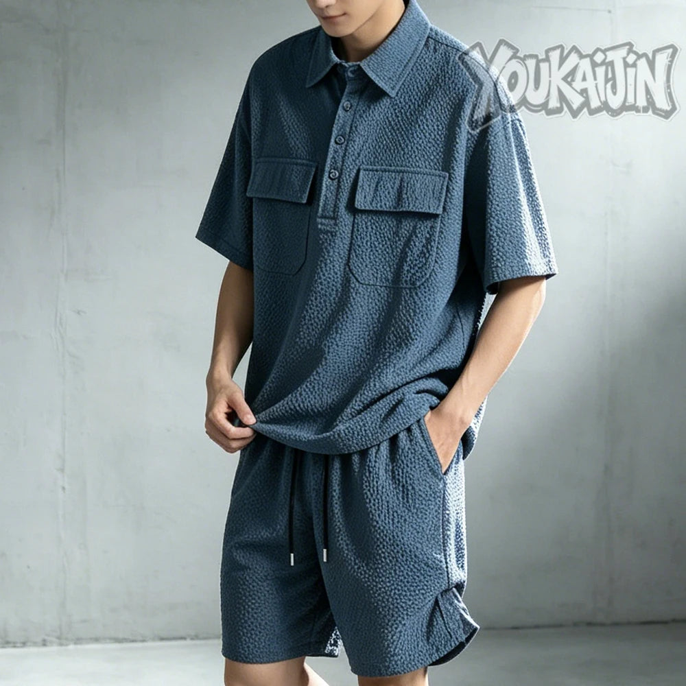 Men's Korean Polo & Shorts Crinkle Set