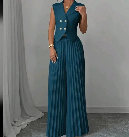 Women's V-Neck Vest & Wide-Leg Pants Set