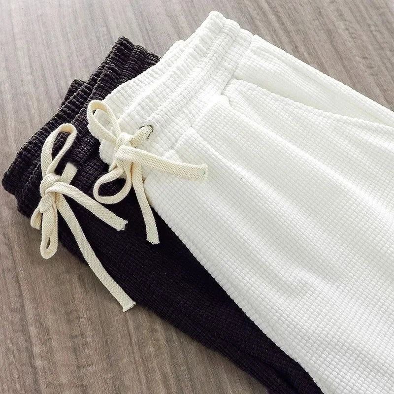 Men's Solid Waffle Drawstring Casual Shorts