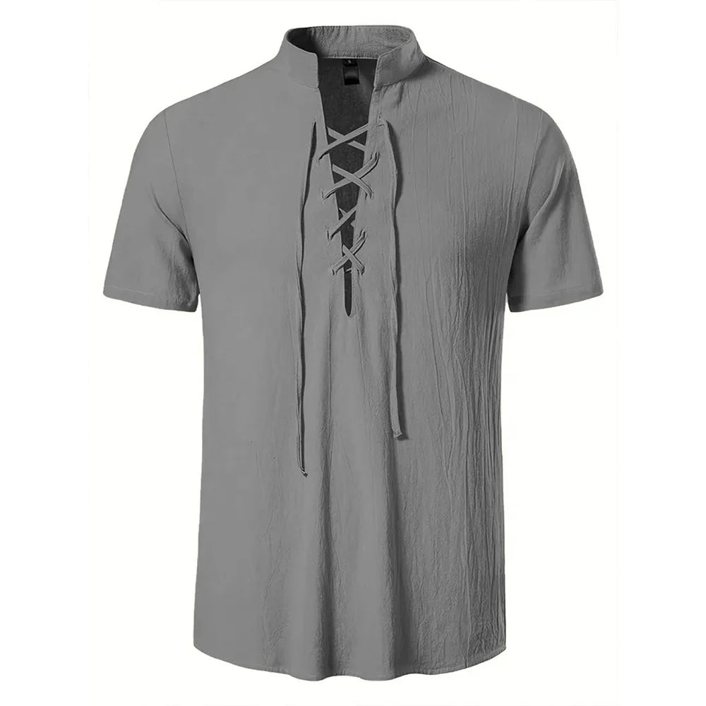 Men's Cotton Linen V-Neck Retro Shirt