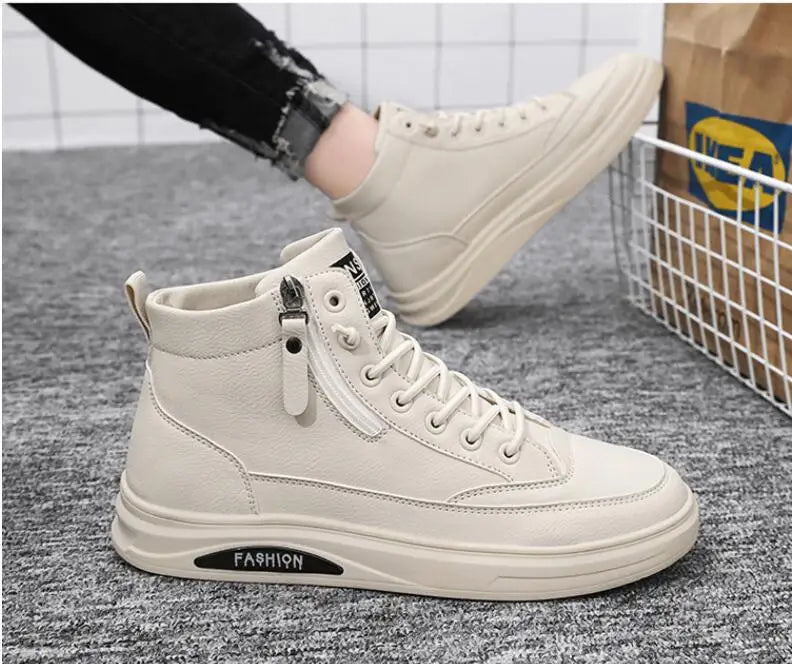 Men's Zip-Up High-Top Leather Ankle Boots