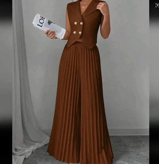 Women's V-Neck Vest & Wide-Leg Pants Set