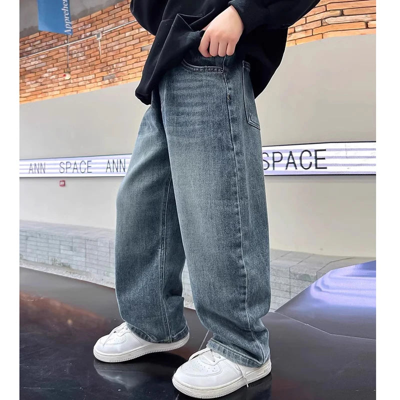 Boys' Wide-Leg Straight Denim Jeans