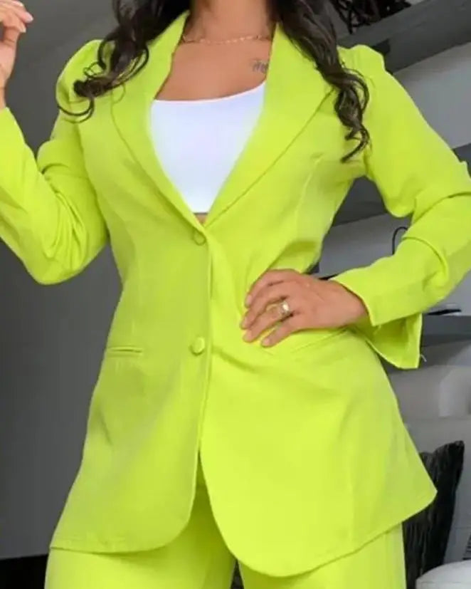 Women's Blazer & Wide-Leg Pants Two-Piece Set