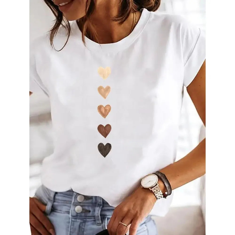 Women's Love Heart Print Y2K Crop T-Shirt