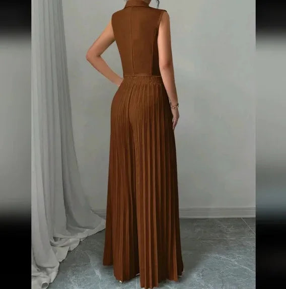 Women's V-Neck Vest & Wide-Leg Pants Set