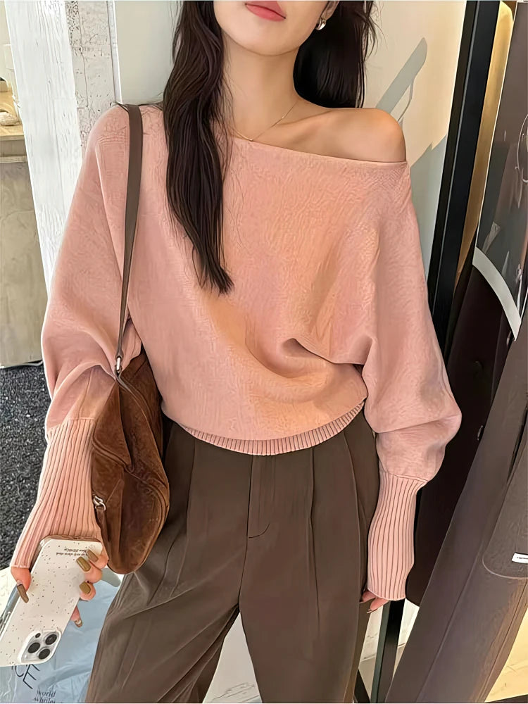 Women's Off-Shoulder Batwing Knit Sweater