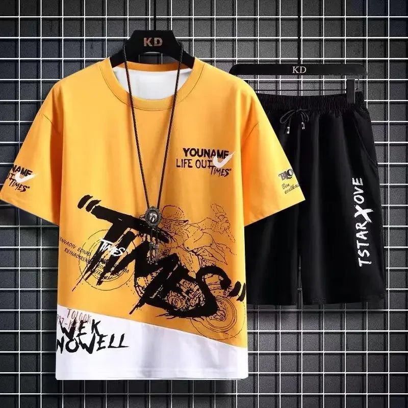 Men's Gradient Polyester T-Shirt & Shorts Set