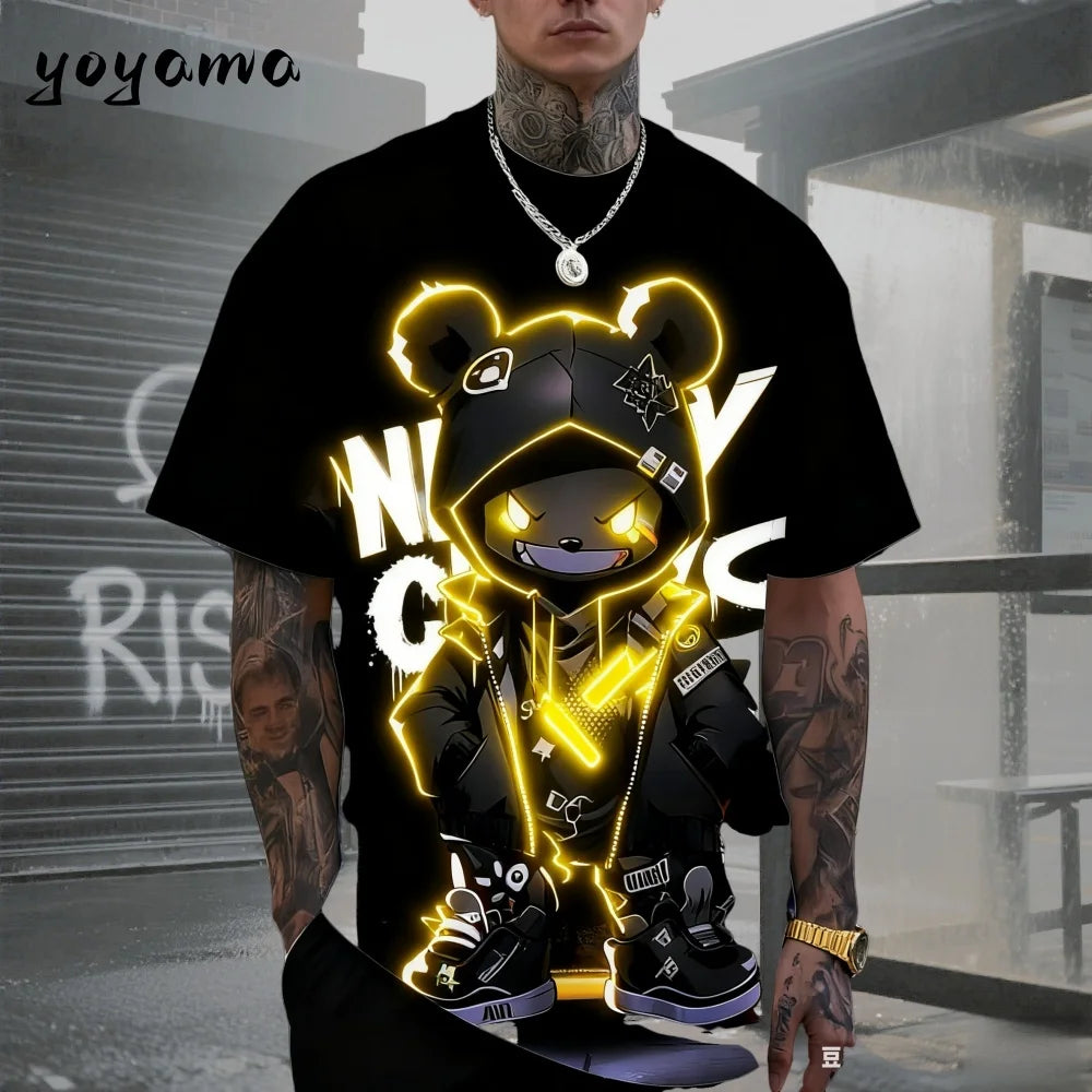 Men's 3D Retro Bear Print Quick-Dry T-Shirt
