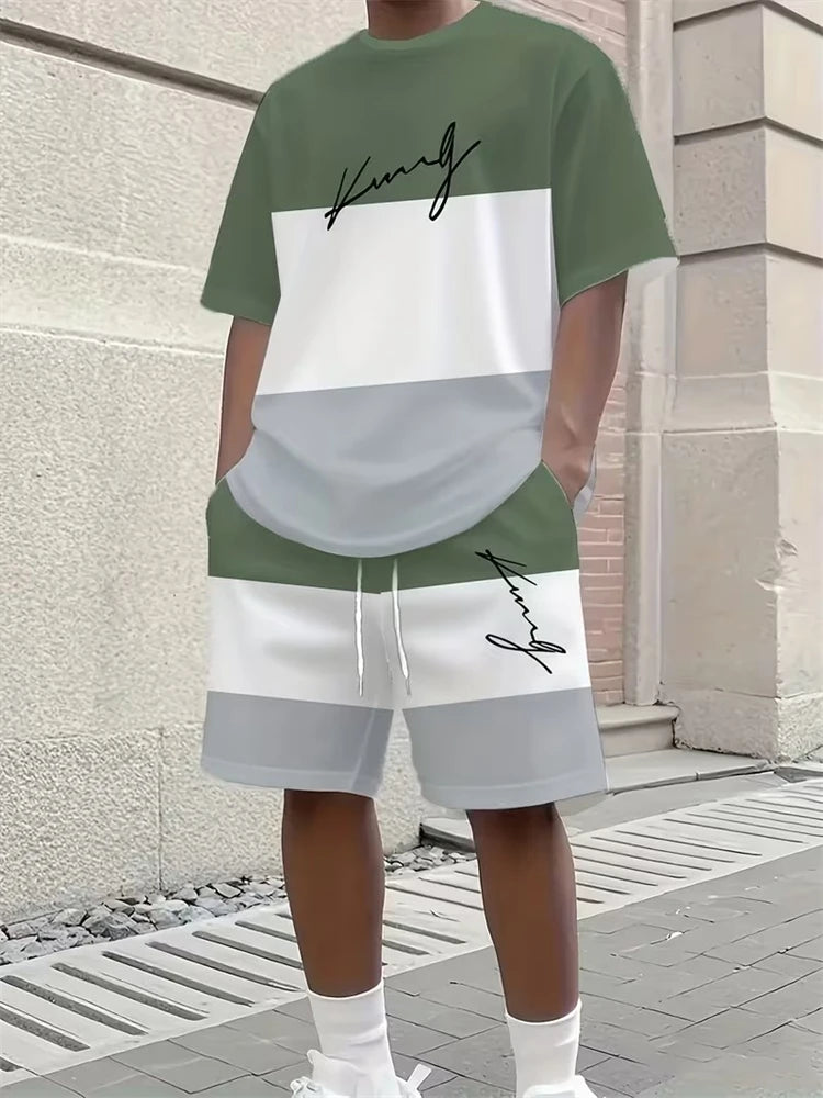 Men's 3D Riding Print T-Shirt & Shorts Set