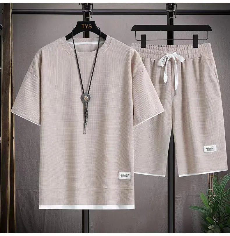 Men's Waffle T-Shirt & Shorts Tracksuit Set