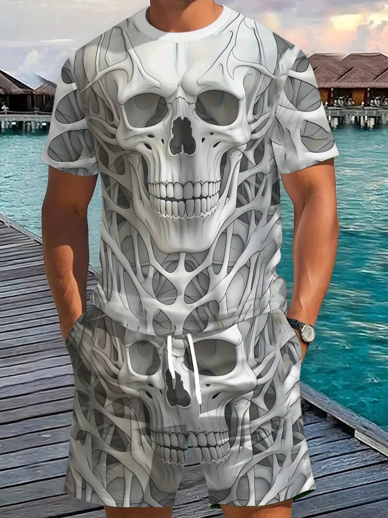 Men's King Print 3D T-Shirt & Shorts Set