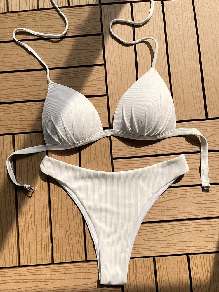 Women's Push-Up Halter Bra Cup Bikini Set