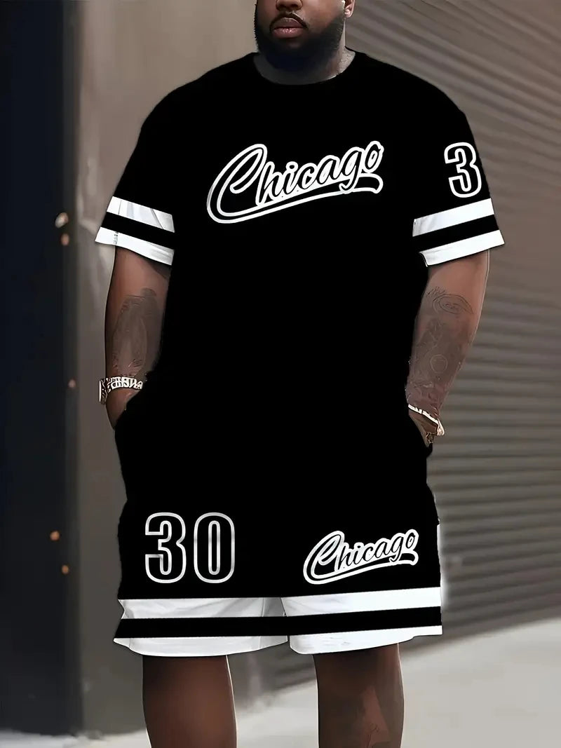 Men's Plus Size Letter Print Sports Set